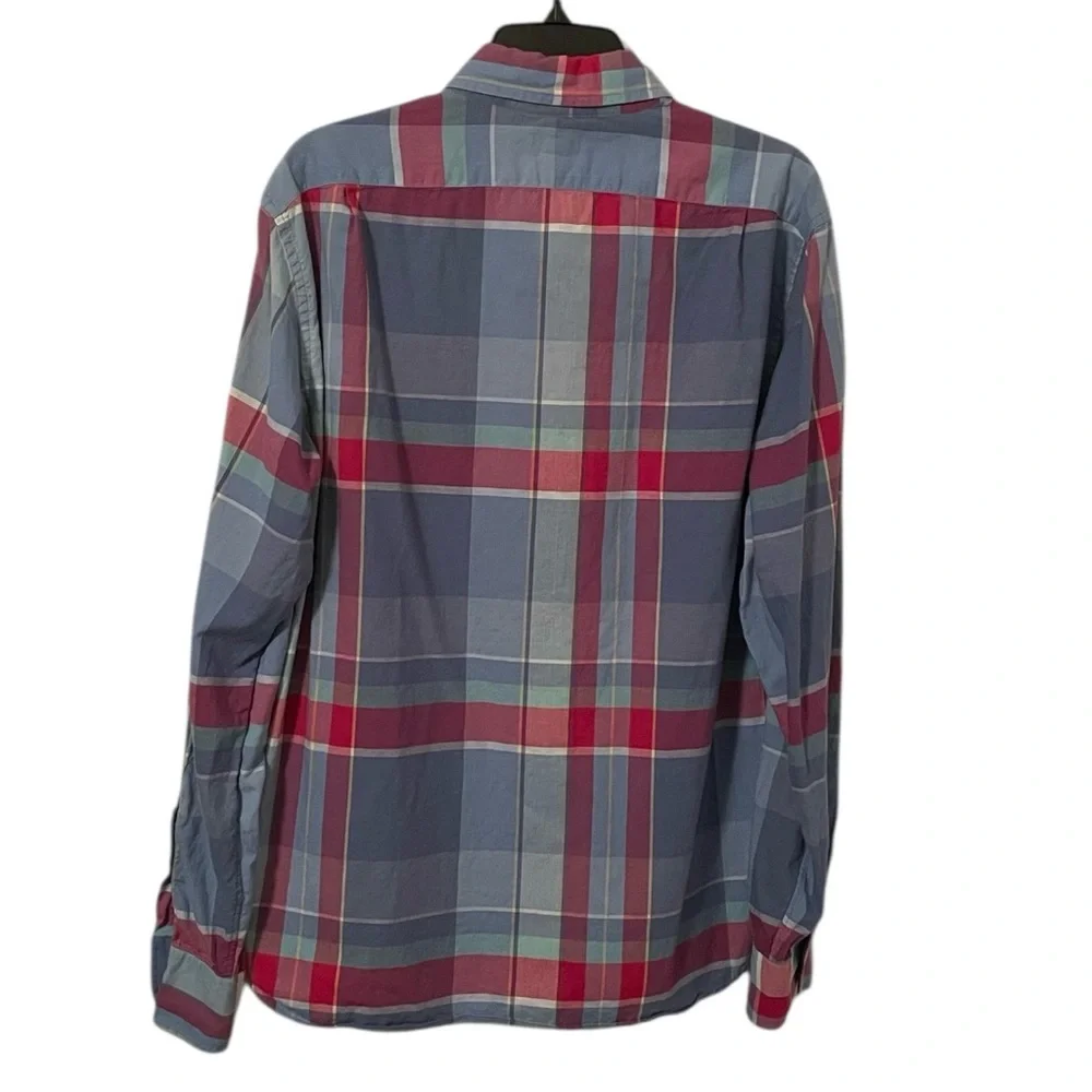 J. Crew Men's Blue Red Plaid India Cotton Slim Fit Button‎ Down Shirt Size L
